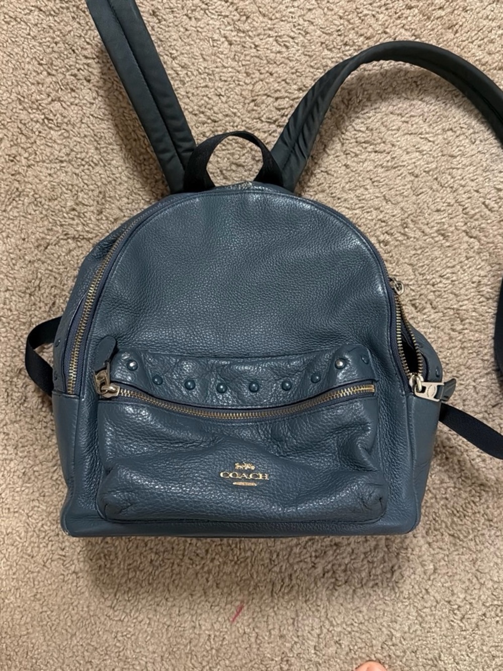 Coach Pebbled Leather Backpack in Slate Blue